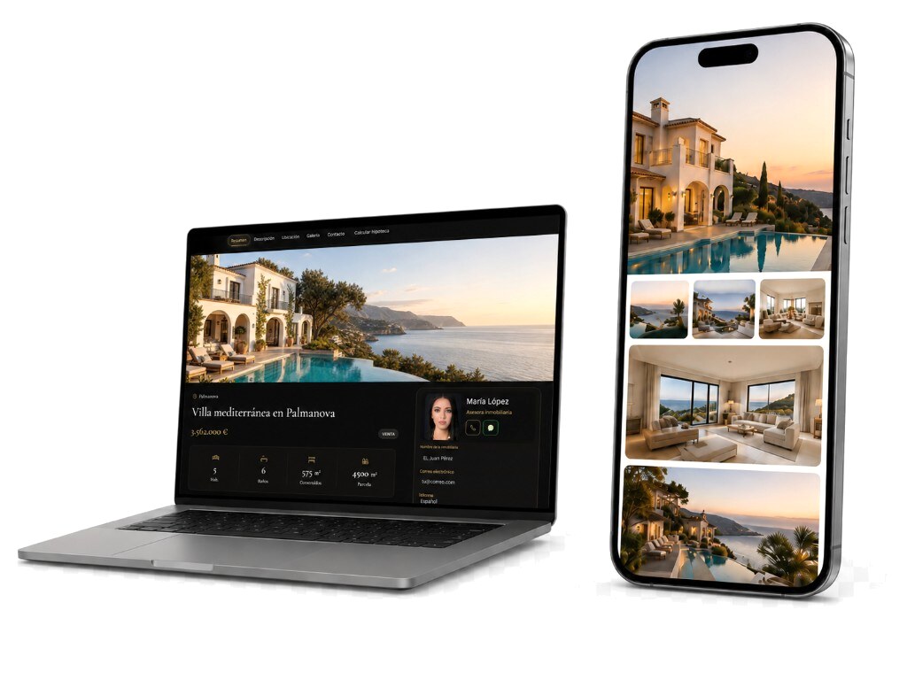 Laptop and smartphone showing the finished premium villa listing